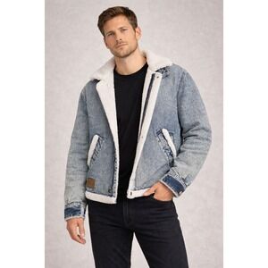 Vintage Forenza Jacket‎ Mens Small Blue Acid Wash Sherpa Lined Denim 80s Flaw